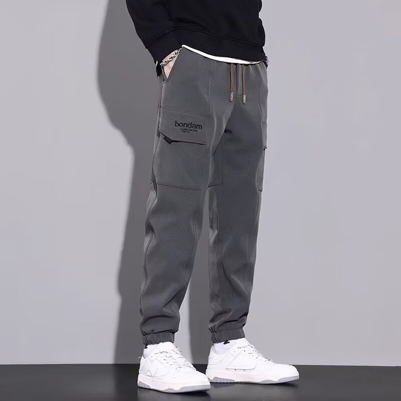 Men's Autumn Sport Jogging Pants Slim Fit Loose Drawstring Mid Waist Microelastic Straight Leg