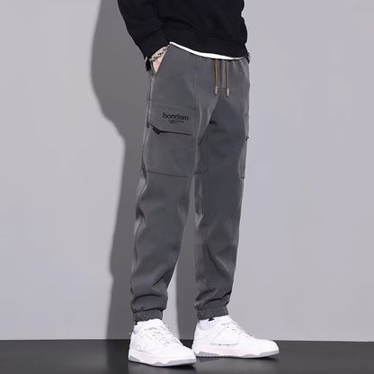 Men's Autumn Sport Jogging Pants Slim Fit Loose Drawstring Mid Waist Microelastic Straight Leg