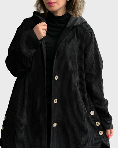 Damen Cordjacke mit Kapuze und Fronttaschen für den Herbst