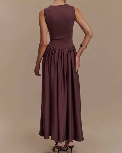 Damen Midikleid mit Karree Ausschnitt – Faltendetails Taillierte Silhouette