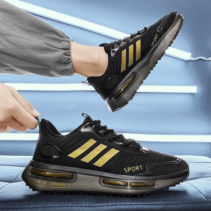 Men's lace-up sports sneakers with air-cushion sole and rounded toe