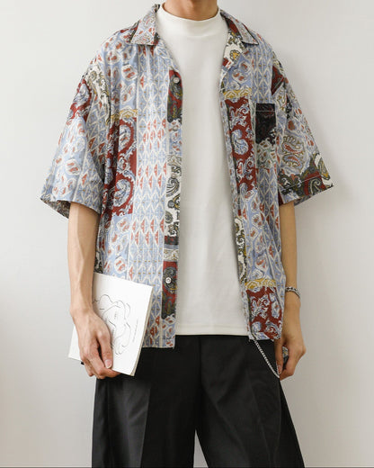 Herren Sommer Retro Kurzarmhemd Mit Blumenmuster, Eckigem Kragen Und Hohem Baumwollanteil