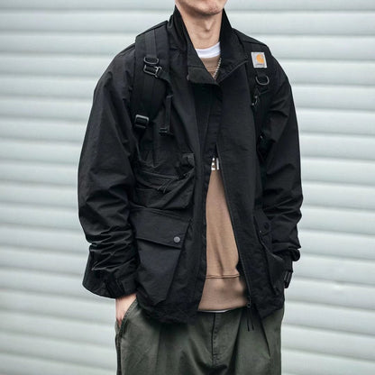 Herren Jagdjacke mit Reverskragen, lockerem Schnitt und Reißverschluss-Front