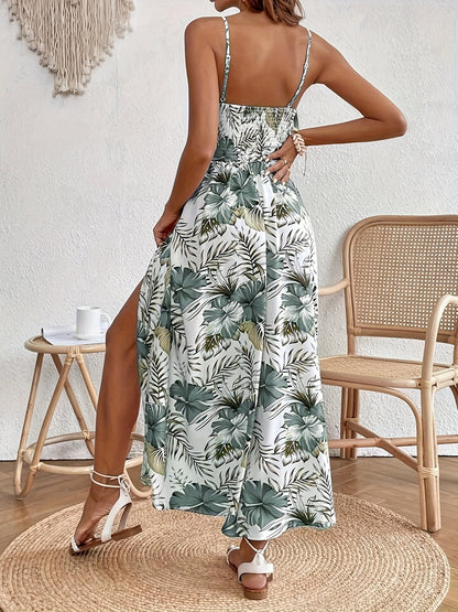 Damen Sommer Maxikleid Blumendruck Ärmellos Seitenschlitz – Leicht und Luftig