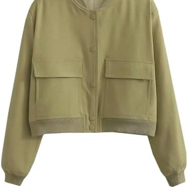 Damen Herbst Bomberjacke Mit Reverskragen Und Taschen Beige