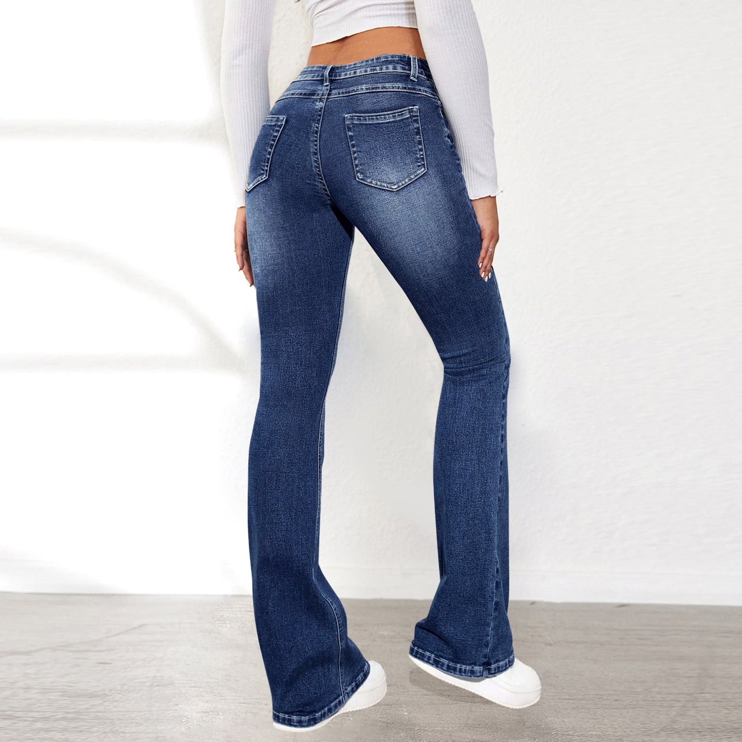 Women's High Waist Trousers Retro Wash Stretch Design