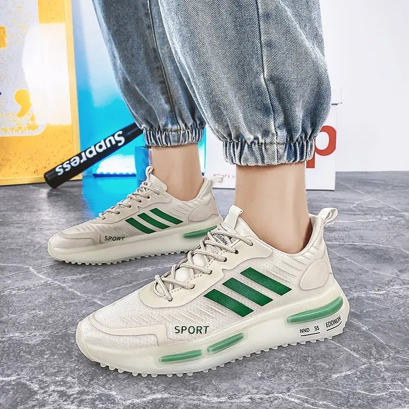 Men's lace-up sports sneakers with air-cushion sole and rounded toe