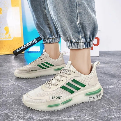 Men's lace-up sports sneakers with air-cushion sole and rounded toe