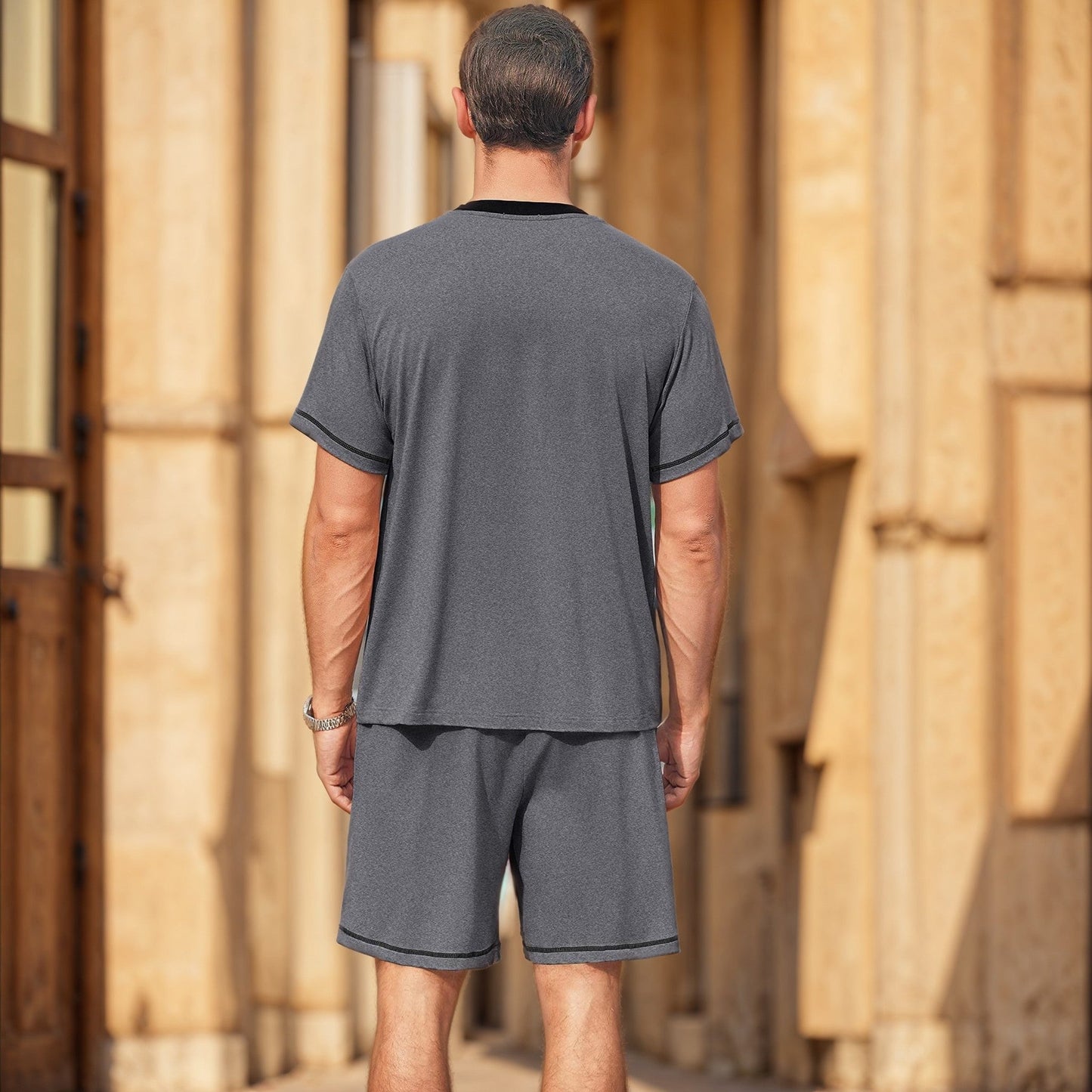 Herren Sommer Kurzarm Zweiteiler Shorts Set Aus Milchseide, Leicht, Verschiedene Farben
