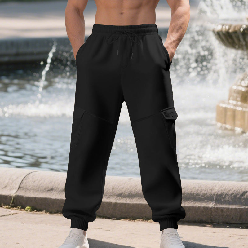 Men's Work Pants with Loose Leg Cuffs, Multiple Pockets, and Ankle Bands