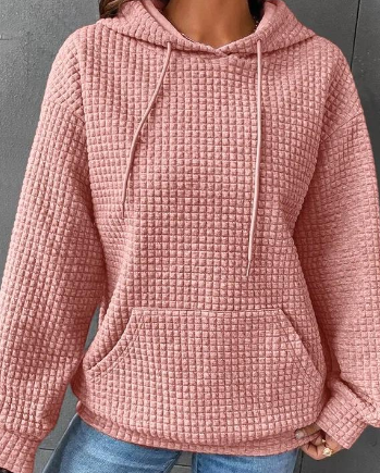 Women's hooded sweater with long sleeves and solid color design