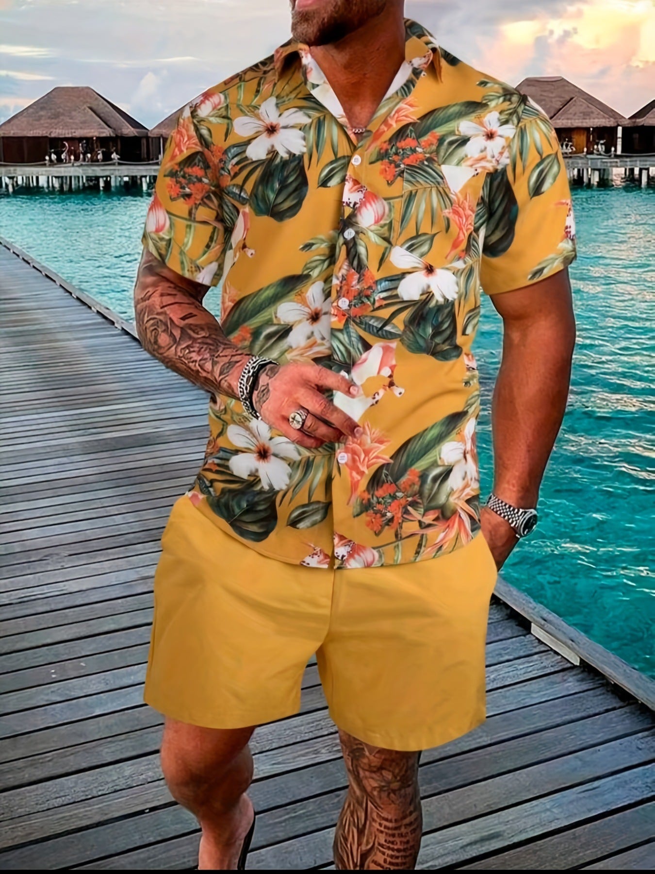 Herren Sommer-Shorts-Set: Kurzarmhemd Und Shorts Aus Baumwollmischung