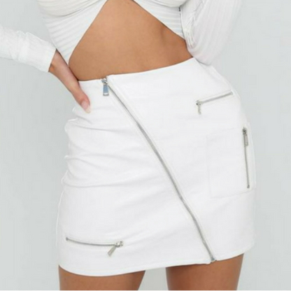 Damen A Linien Rock Weiß mit Reißverschlusstasche – Hüftbetontes Design