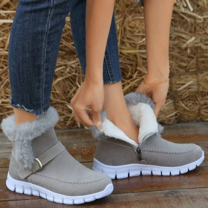 Damen Winter Stiefeletten mit Plüschfutter und Schnallen-Detail