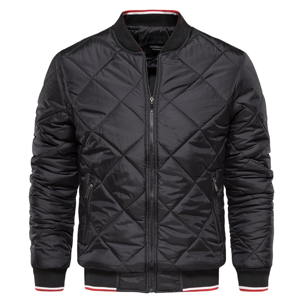Herren Winter Steppjacke Stehkragen Einfarbig Reißverschluss – Daunen-Mischung