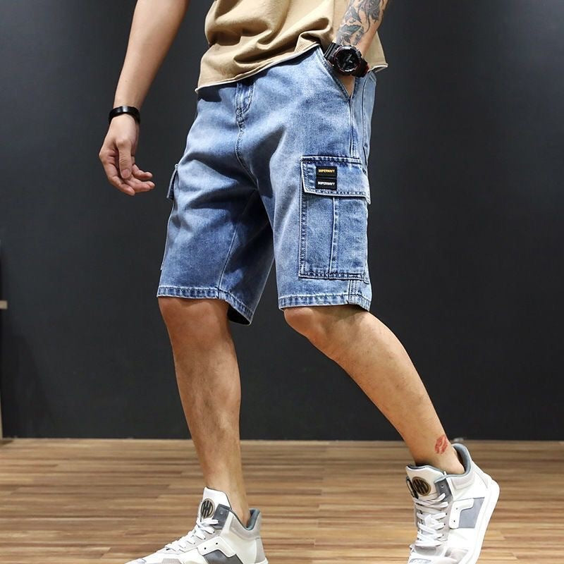 Herren Sommer Jeans Mid Length Straight Leg Workwear Breehose Vintage Style