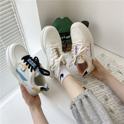 Women's sneakers with thick sole and rounded toe – PU look