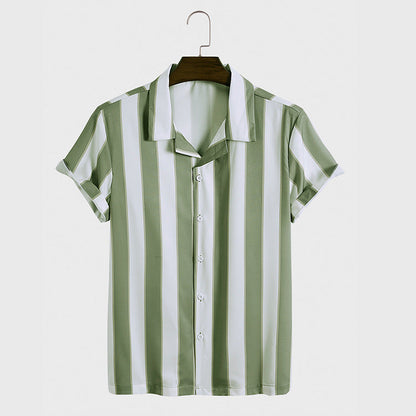 Herren Kurzarmhemd Und Shorts, Zweiteiliges Set Aus Baumwoll-Polyester-Mischgewebe, Freizeitoutfit, In Grün Und Blau Erhältlich