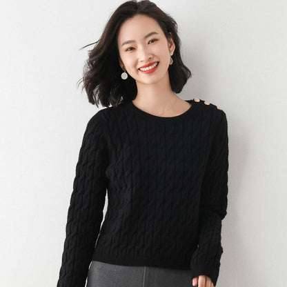 Women's Winter High-Neck Sweater Plain Long-Sleeve Sweater