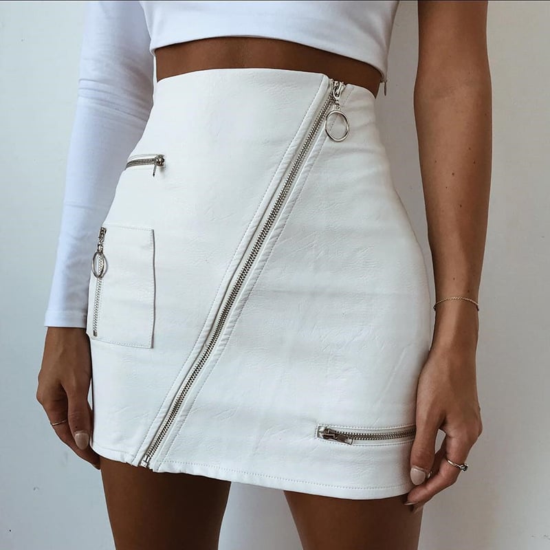 Damen A Linien Rock Weiß mit Reißverschlusstasche – Hüftbetontes Design