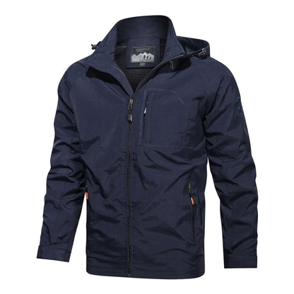 Men's hooded jacket with stand-up collar, zipper, thin version