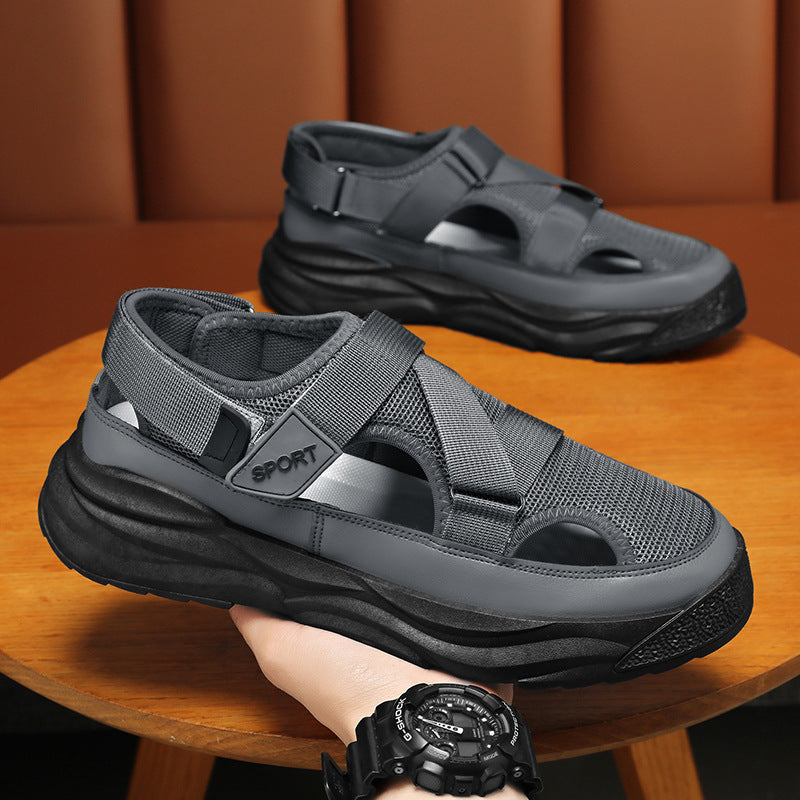Herren-Sommersandalen Mit Geschlossener Zehenpartie, Mesh-Futter, Klettverschluss Und Sohle Zur Erhöhung Der Körpergröße