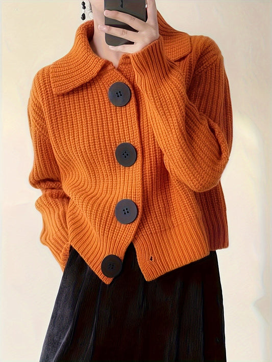 Damen-Strickjacke für den Herbst mit großen Revers und lockerem Schnitt
