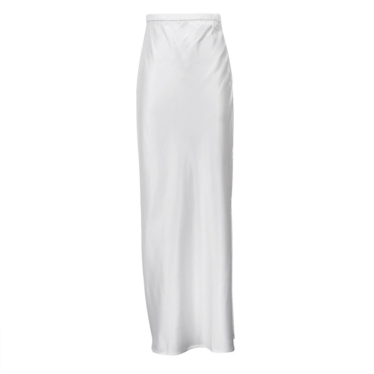 Damen Maxirock mit hohem Bund und Seitenschlitz – Satin Look