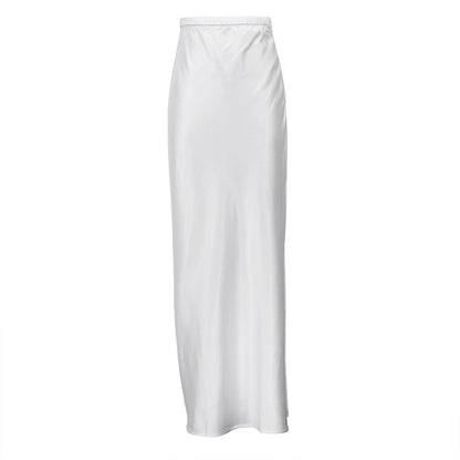 Damen Maxirock mit hohem Bund und Seitenschlitz – Satin Look