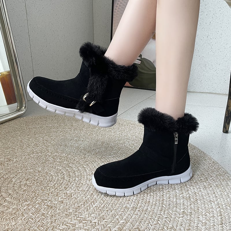 Damen Winter Stiefeletten mit Plüschfutter und Schnallen-Detail