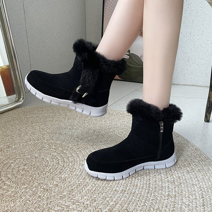 Damen Winter Stiefeletten mit Plüschfutter und Schnallen-Detail