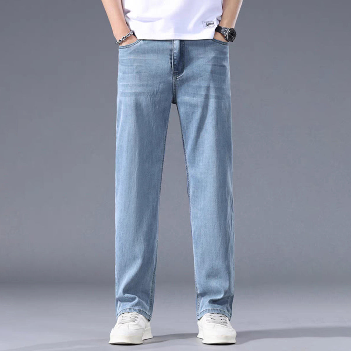 Herren Lange, Schmal Zulaufende Jeans Mit Mittelhohem Bund