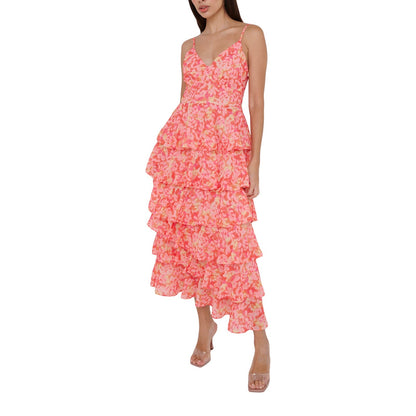 Damen Maxikleid mit Blattmuster – Spaghettiträger Ärmelloses Design