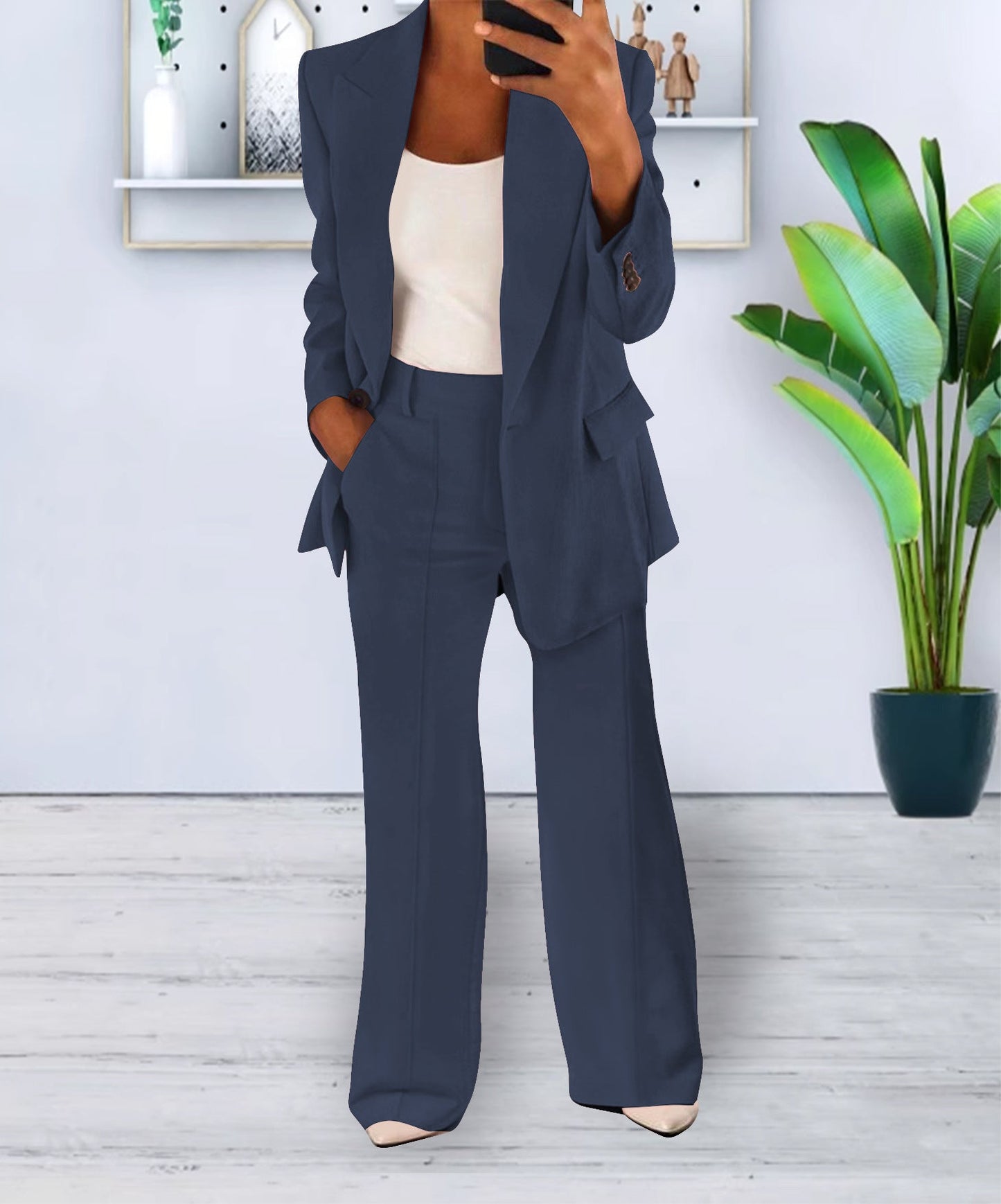 Damen-Freizeitanzug Mit Langem Blazer Und Hose – Lockere Passform