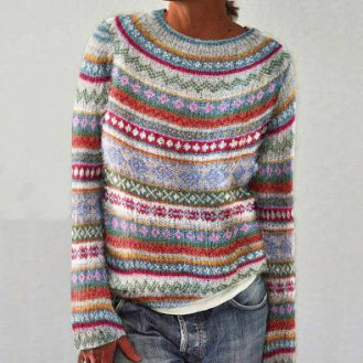 Women's Sweater with Long Sleeves, Solid Color Knitted Sweater