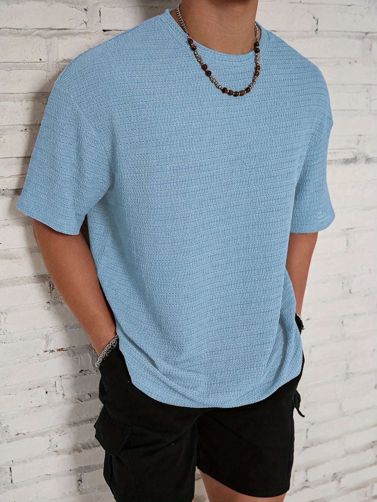 Herren Strick T-Shirt mit Struktur – Lockerer Schnitt Überschnittene Schultern
