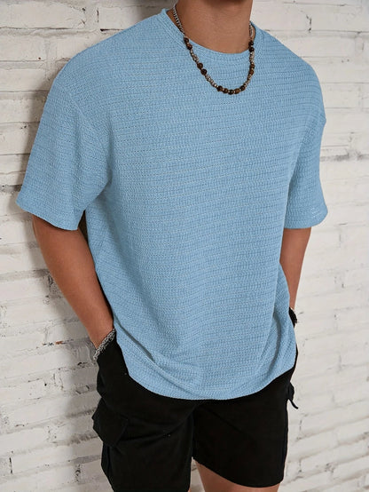 Herren Strick T-Shirt mit Struktur – Lockerer Schnitt Überschnittene Schultern