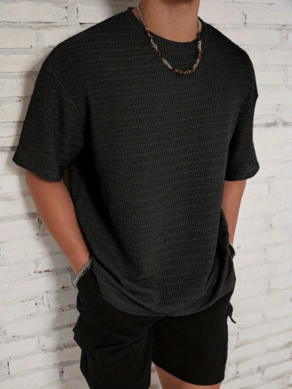Herren Strick T-Shirt mit Struktur – Lockerer Schnitt Überschnittene Schultern