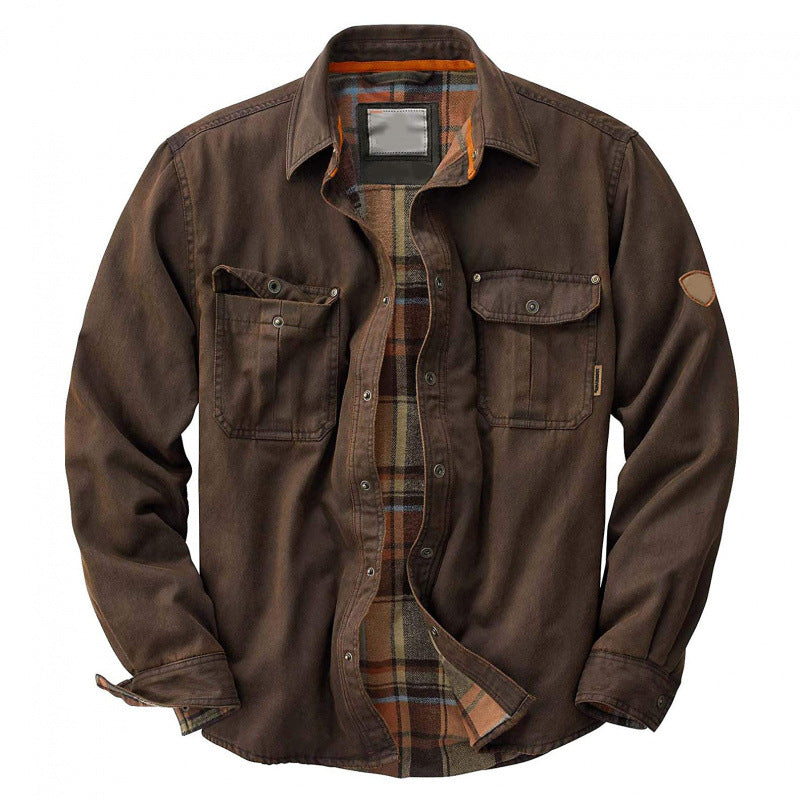 Men's Mid-Length Spring Jacket Long Sleeve Stand Collar Patch Pockets – Cotton Blend