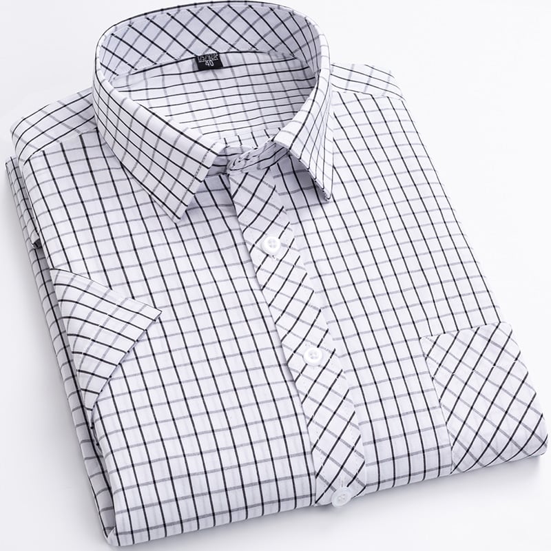 Men's Short-Sleeve Shirt with Check Pattern and Button Placket – Cotton Blend