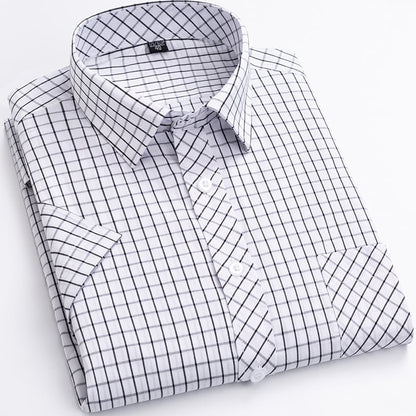 Men's Short-Sleeve Shirt with Check Pattern and Button Placket – Cotton Blend