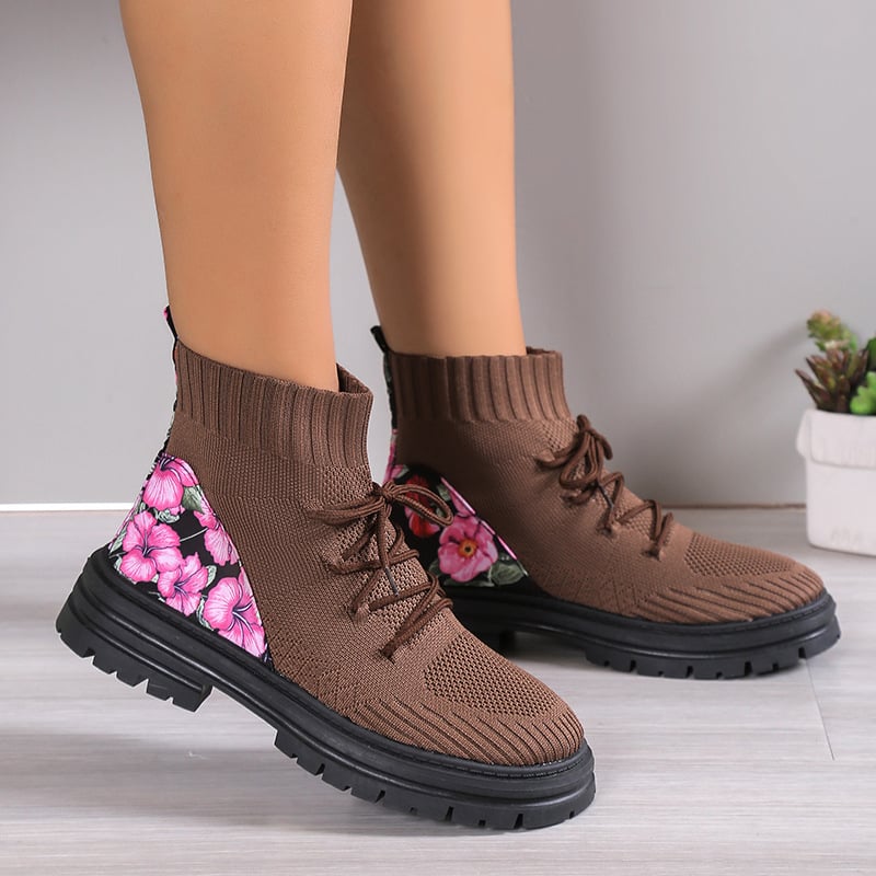 Women's Autumn Winter Ankle Boots High-Top Sock Design with Flat Rubber Sole