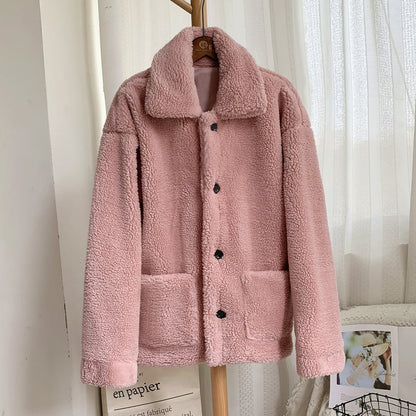 Damen Winter Mantel in Midi-Länge aus Kunst-Lammfell mit langen Ärmeln