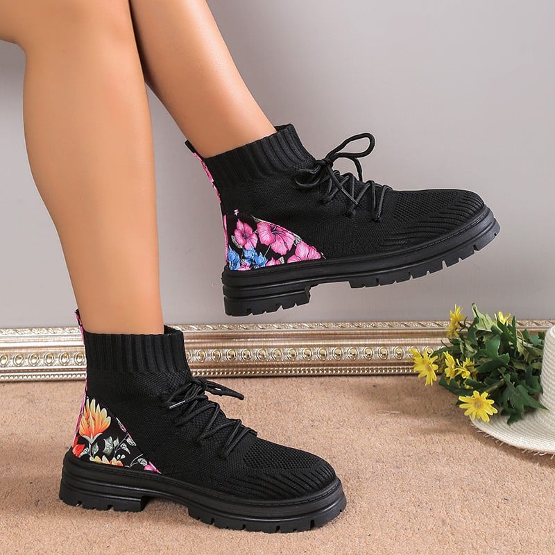 Women's Autumn Winter Ankle Boots High-Top Sock Design with Flat Rubber Sole