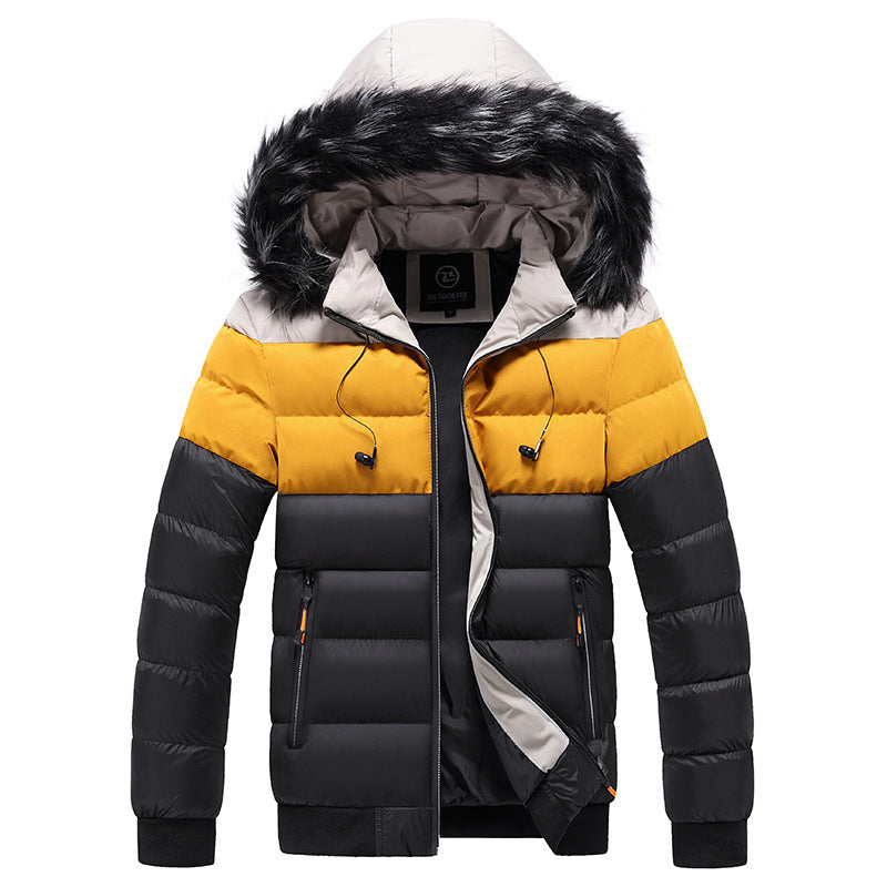 Herren Winter Steppjacke mit Kapuze und Reißverschluss, Verstärkte Ausführung