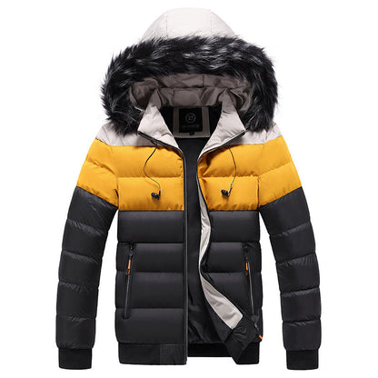 Herren Winter Steppjacke mit Kapuze und Reißverschluss, Verstärkte Ausführung