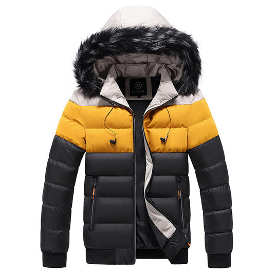 Herren Winter Steppjacke mit Kapuze und Reißverschluss, Verstärkte Ausführung