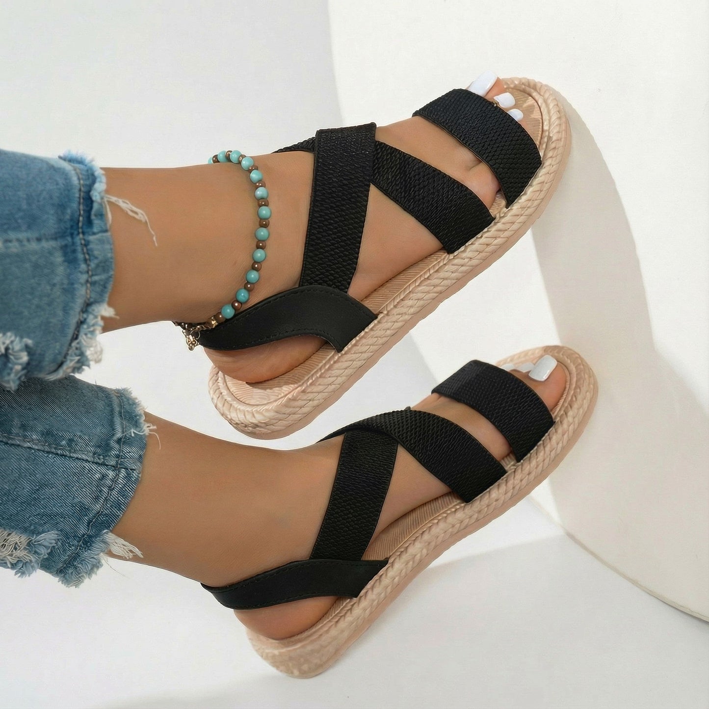 Women's summer sandals with crossed straps, soft sole & lightweight design