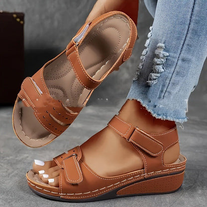 Damen-Sandalen Mit Dicker Sohle Und Klettverschluss – Lederoptik