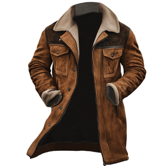 Herren Winter-Langmantel Mit Knopfleiste Und Shearling-Style-Besatz